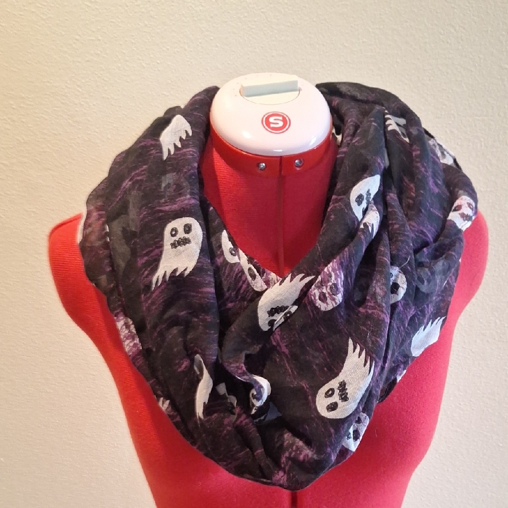 Ghost Print Infinity Scarf in Black and Purple 30x70"